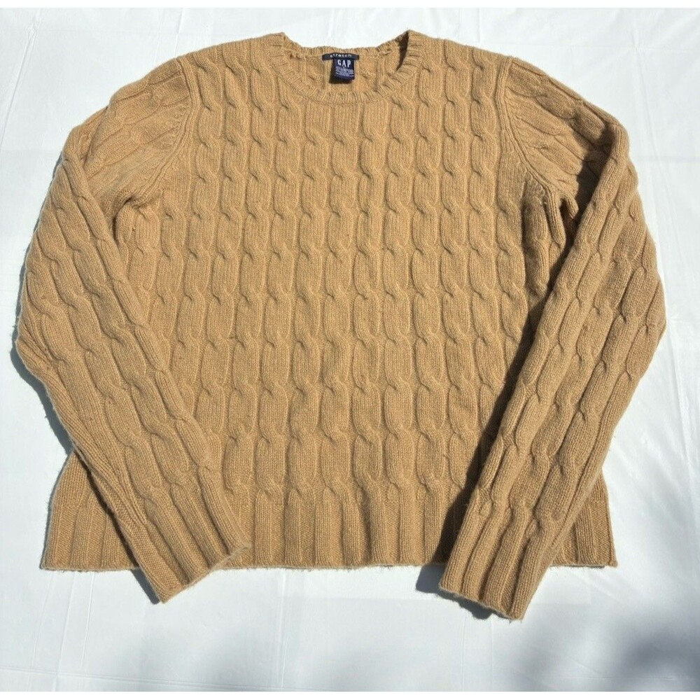 Gap Cable Knit Tan Pullover  Lambs Wool Sweater Large